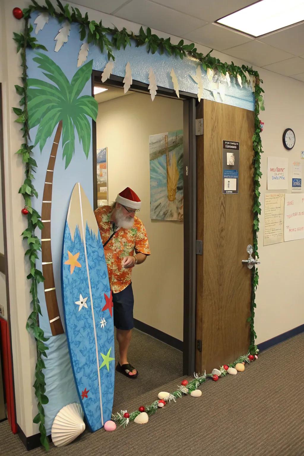 Santa takes a vacation from the North Pole for a sunny escape.