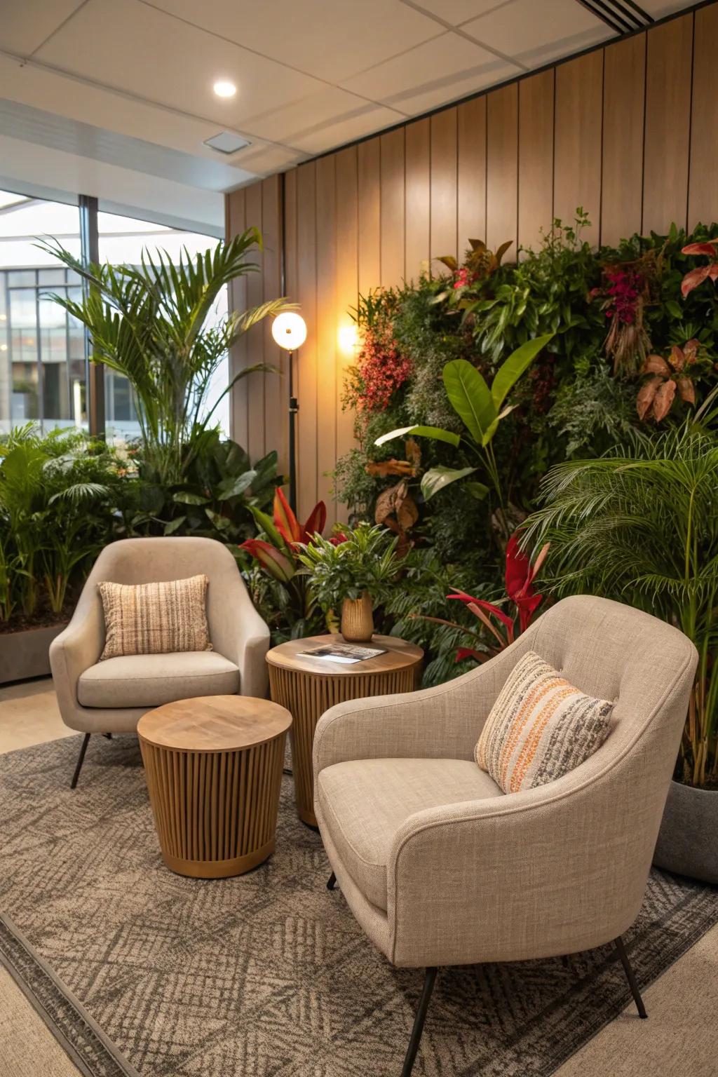 Restful sitting spots offer a relaxing location for a mental vacation.