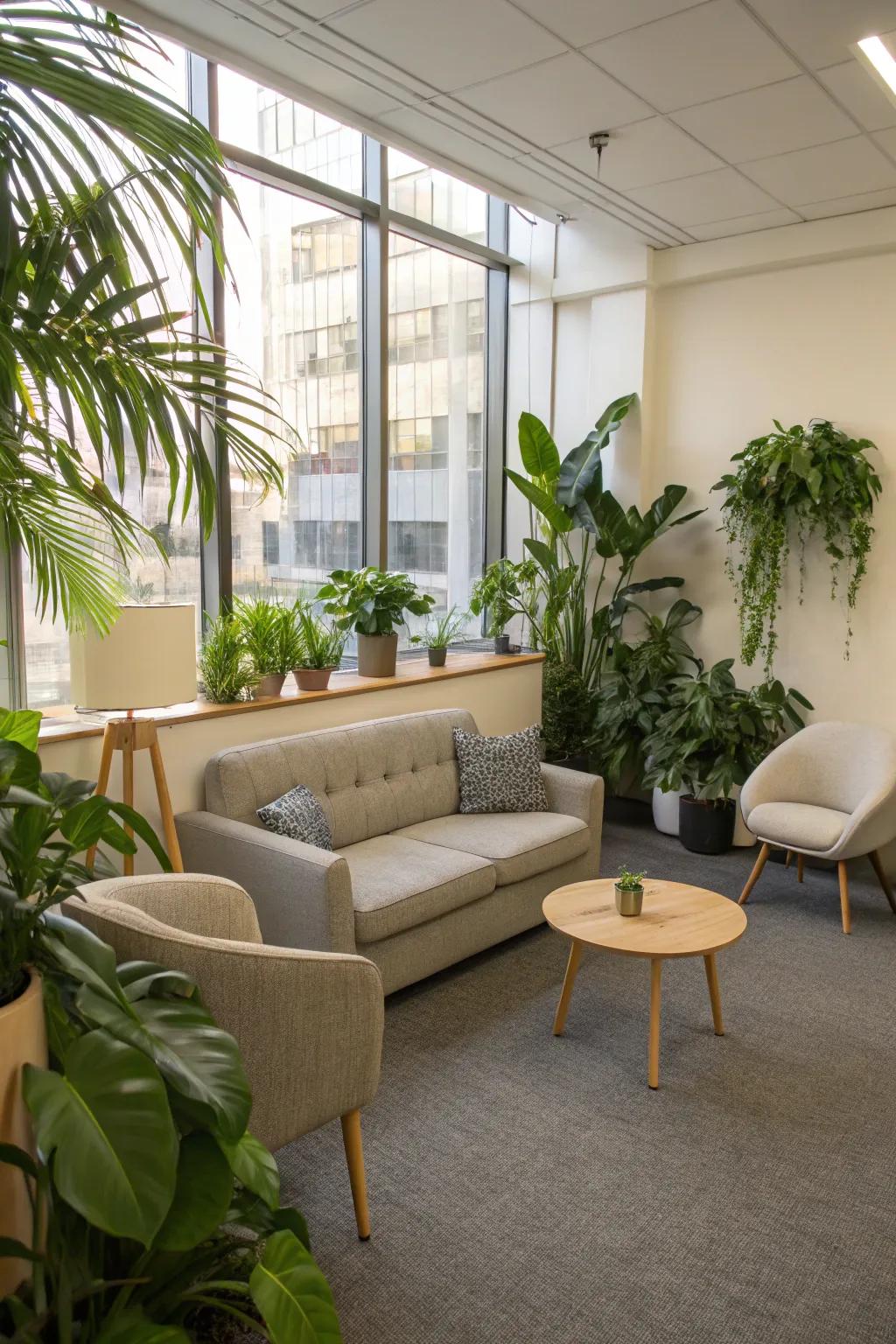 A green oasis within the office, promoting tranquility and fresh air.