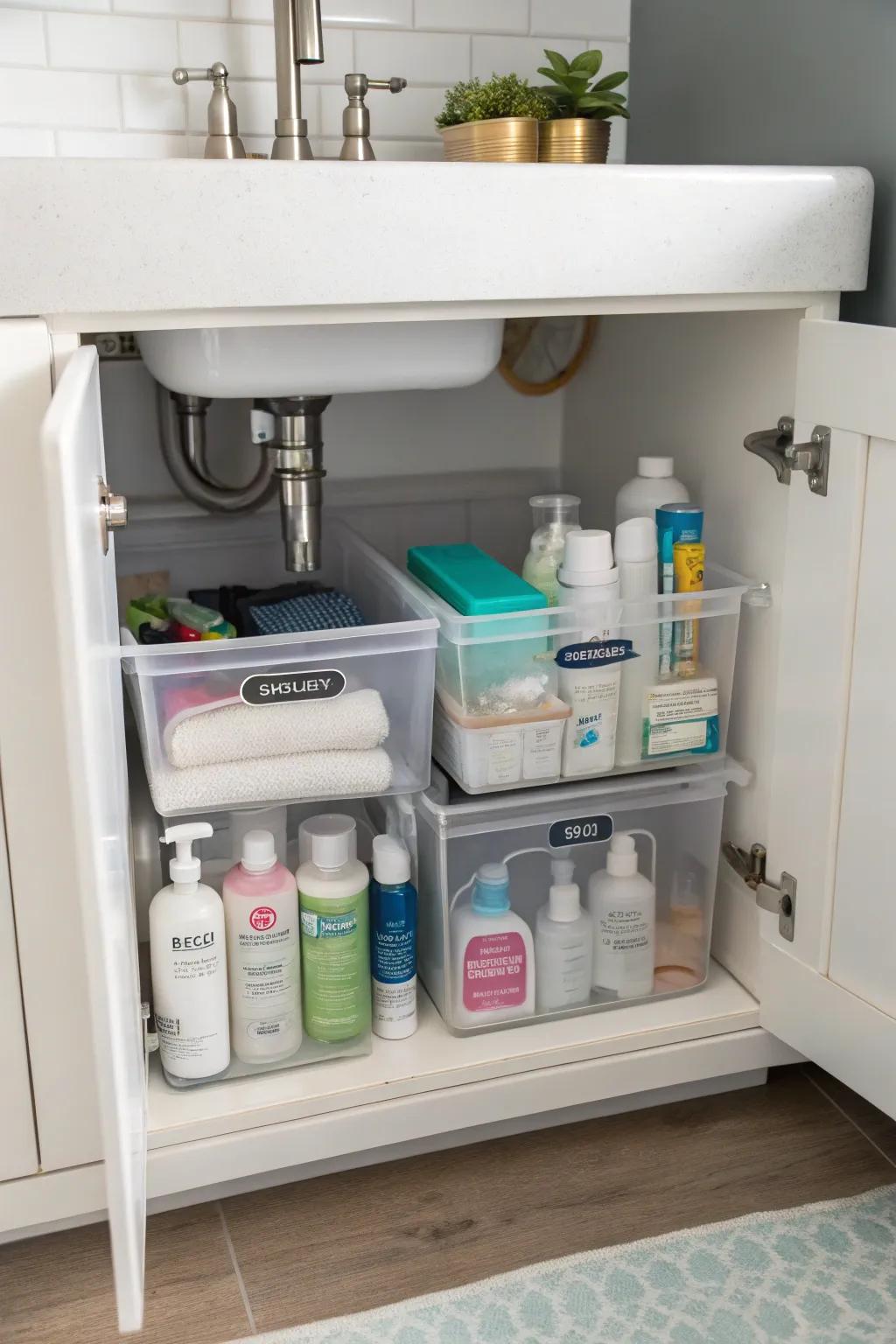With clear storage bins, finding what you need is quick and simple.
