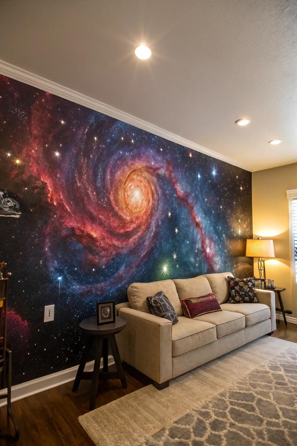 A mesmerizing galaxy mural that turns any wall into a cosmic masterpiece.