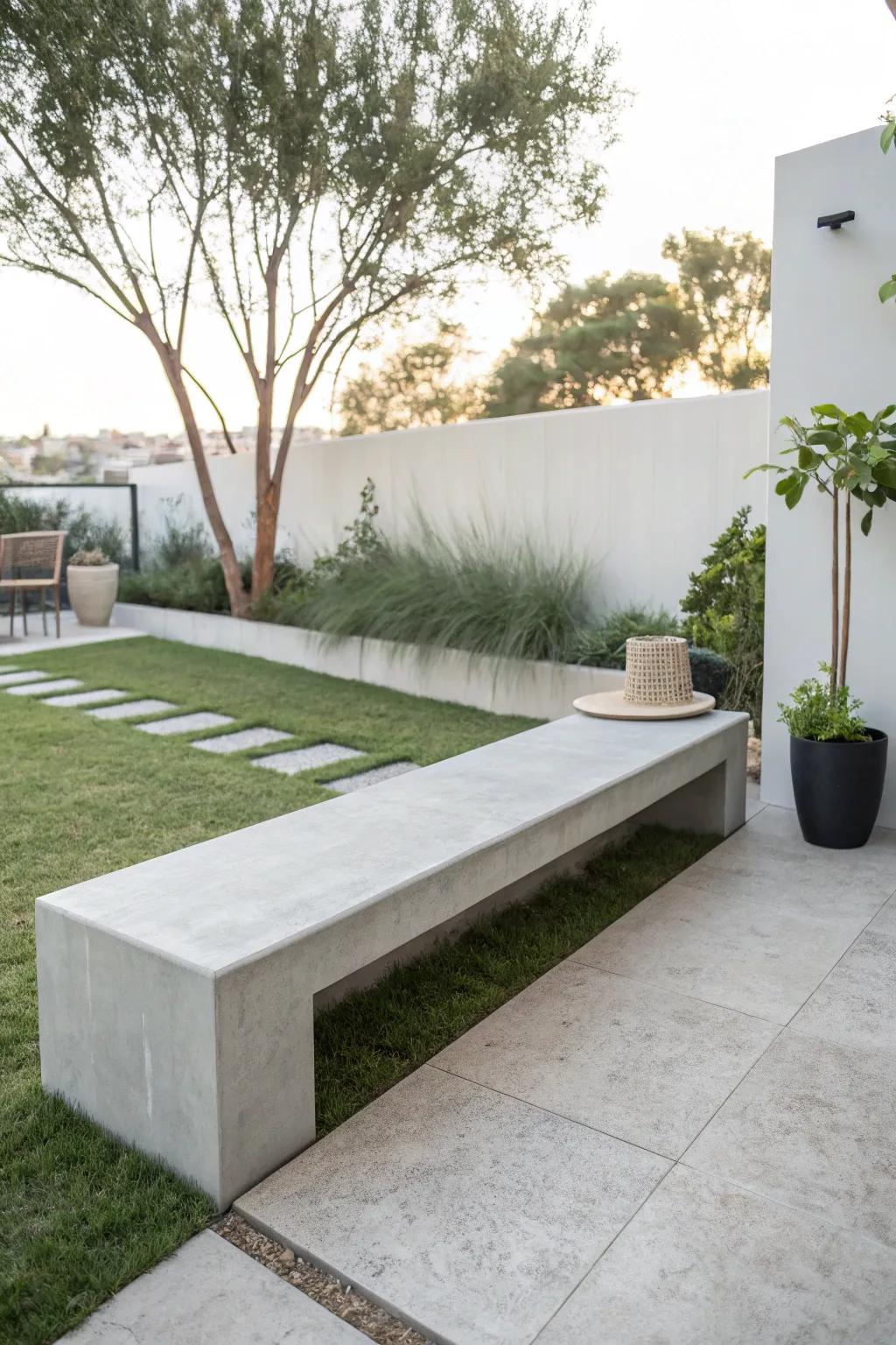 Elegant and contemporary concrete bench, adding style to any outdoor setting.