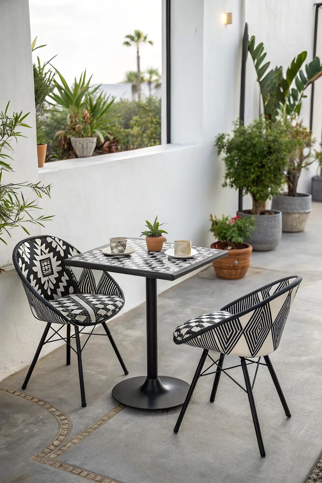 Modern sophistication harmonizes with outdoor relaxation through geometric designs.