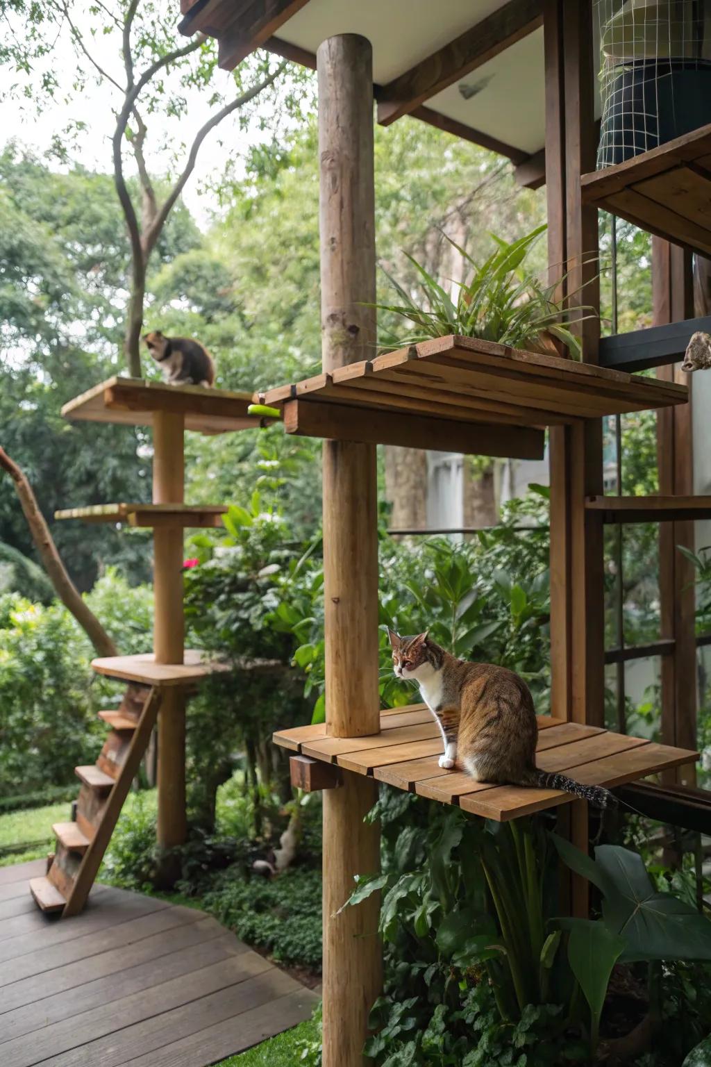 Tiered platforms present stimulating climbing prospects for cats.