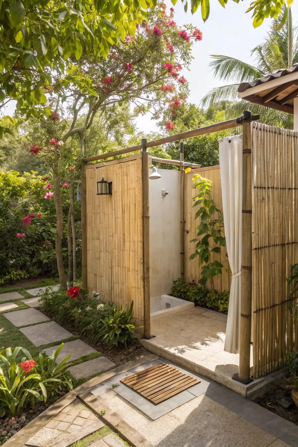Bamboo screens offer privacy while keeping an open-air vibe.