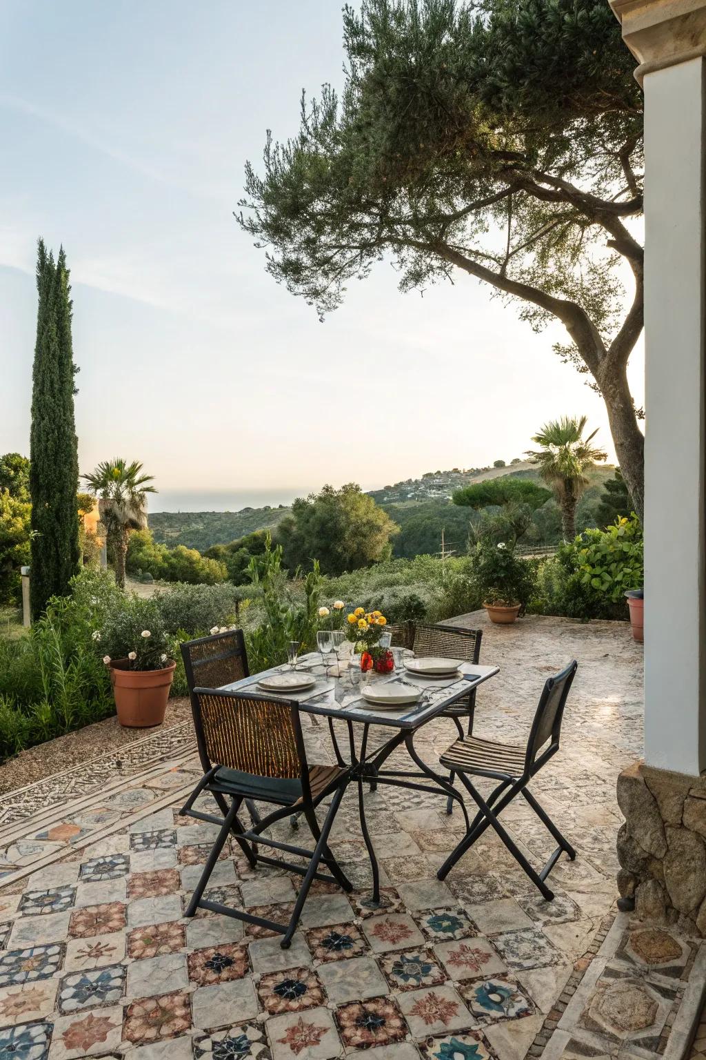 Enjoy stylish dining with a beautifully tiled outdoor area.