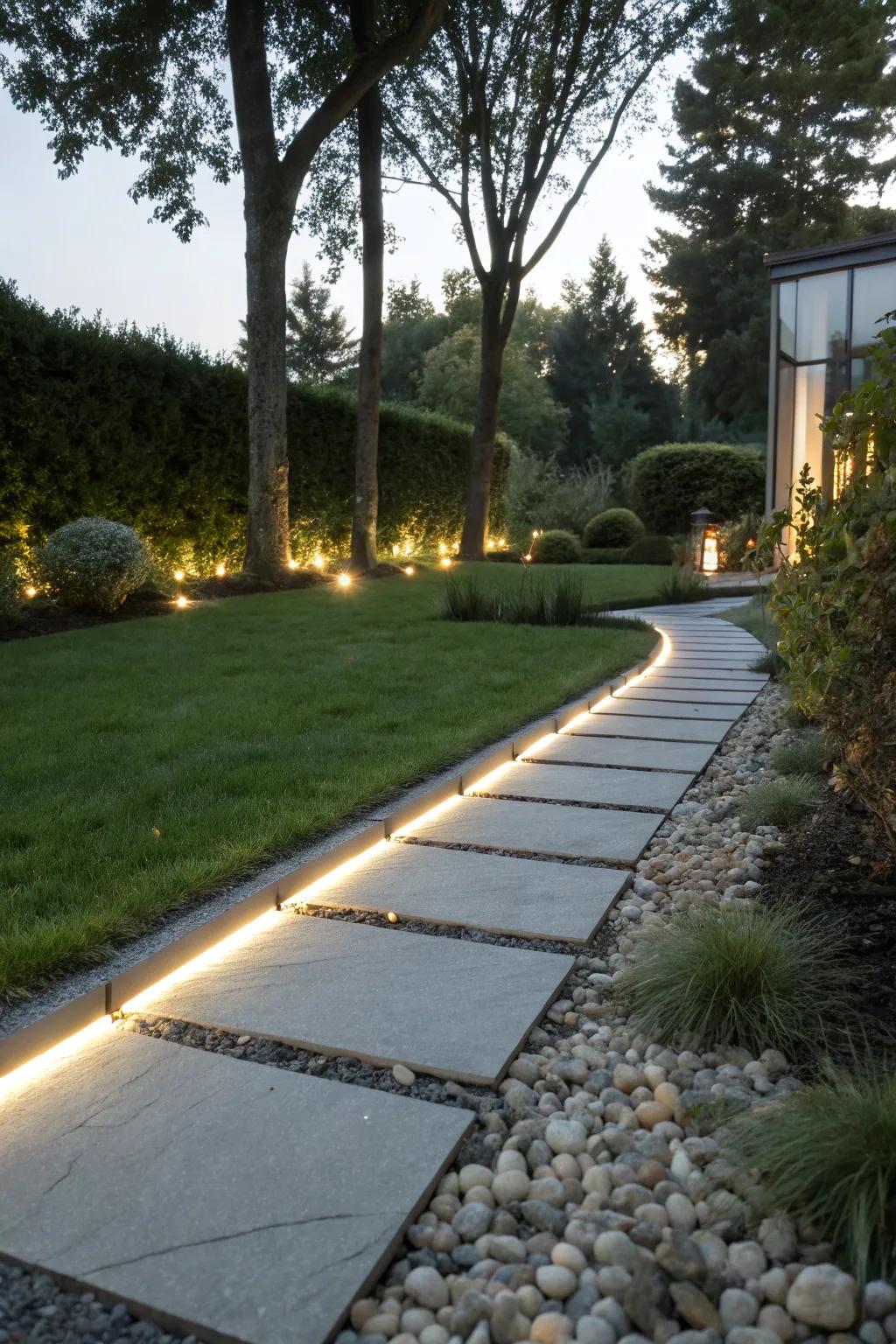 Elegant LED ribbons brighten a modern route.