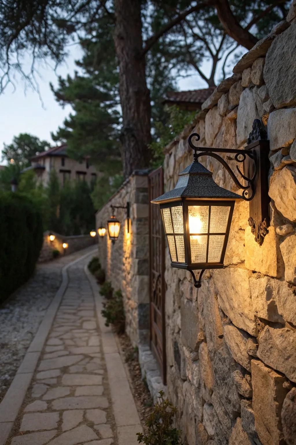 Lantern-style lights infuse classic charm into rustic settings.