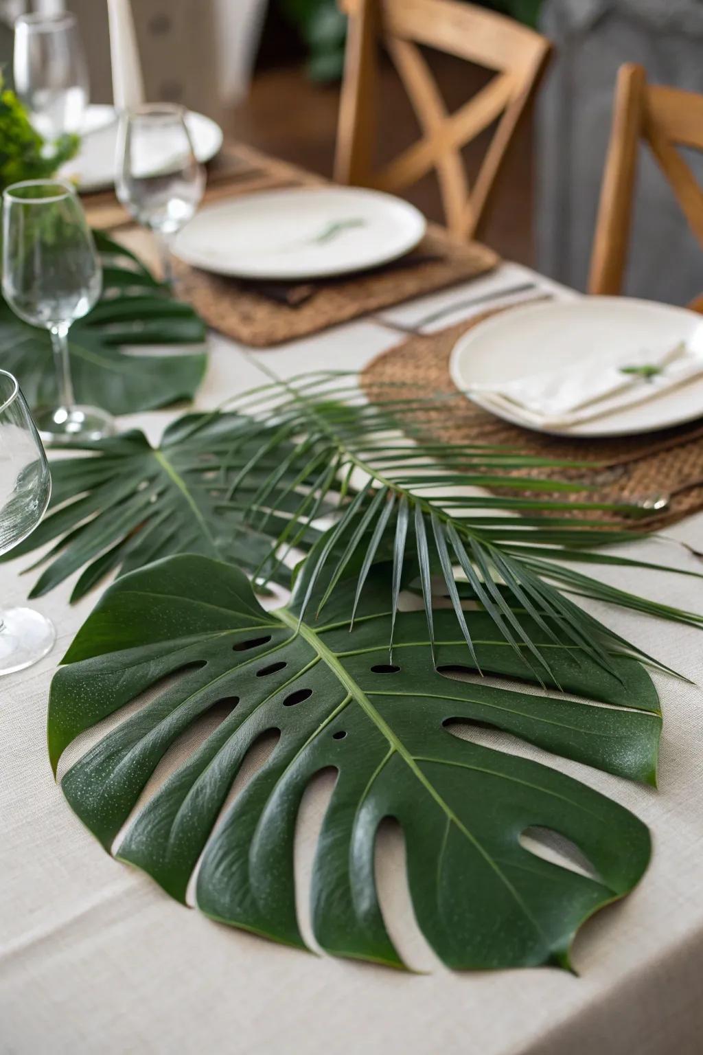 Split-leaf philodendron serve as elegant placements and centerpieces.