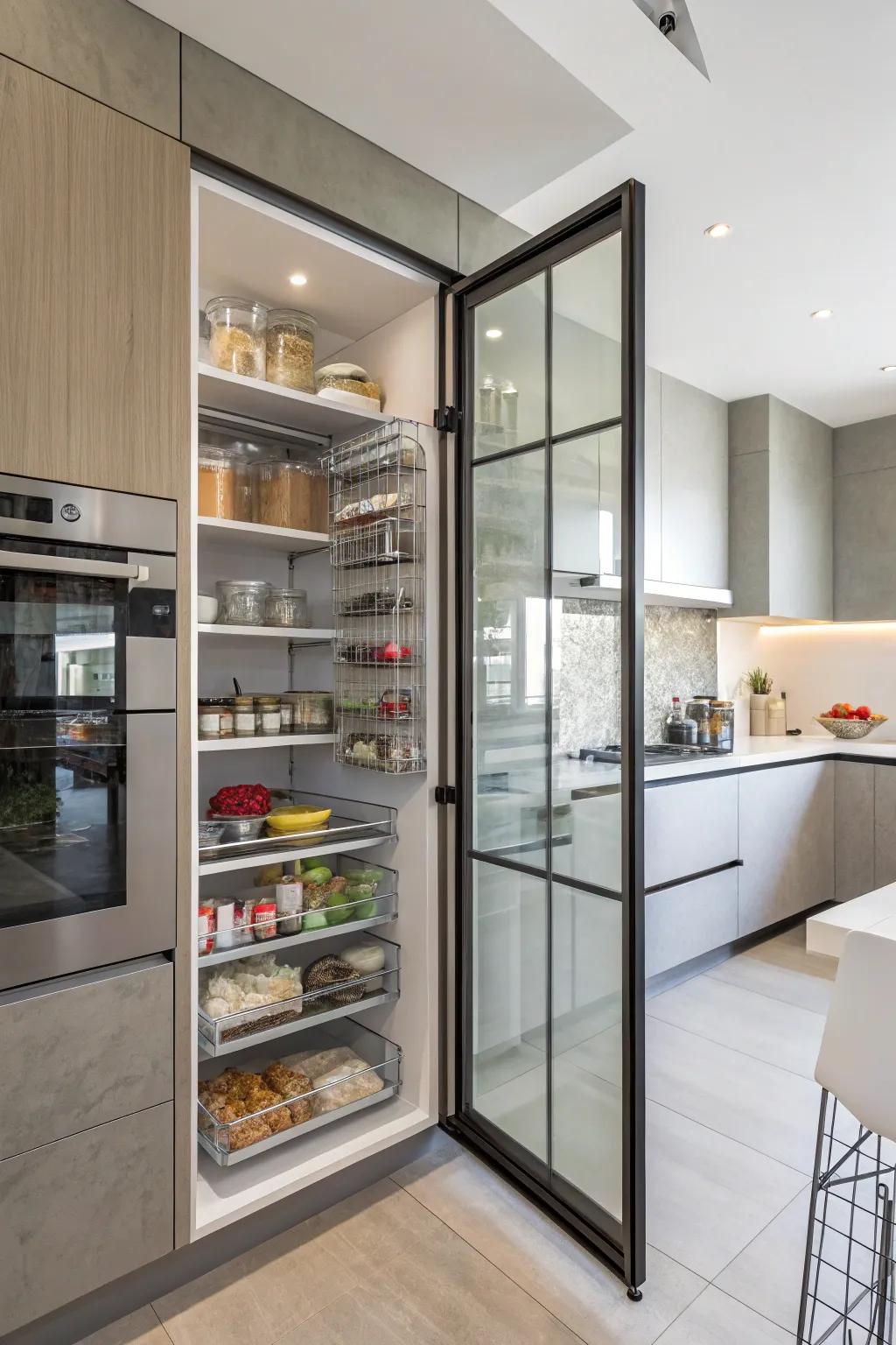 Glass doors include a touch of modern-day style to your pantry.