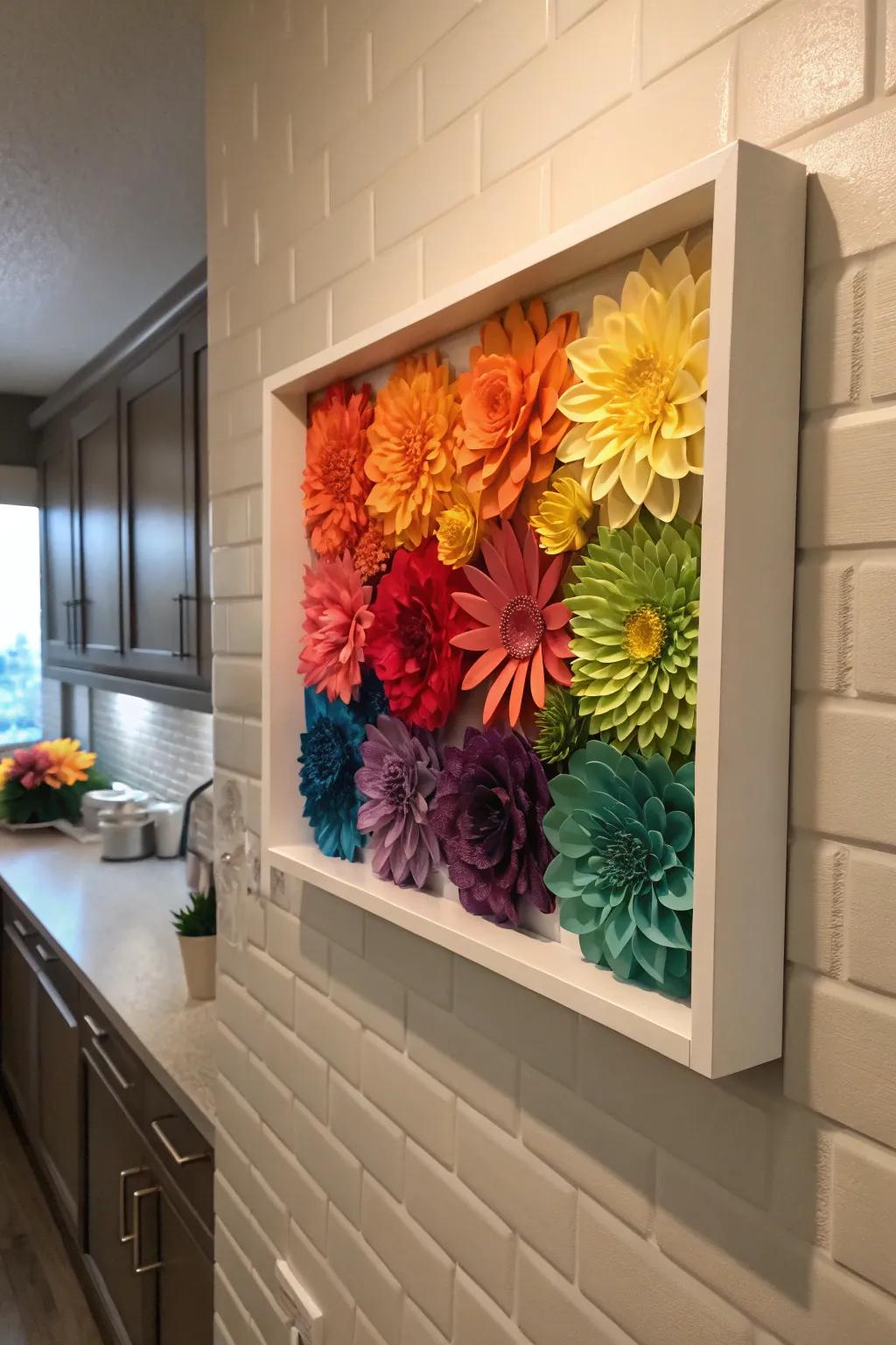 A rainbow-themed shadow box brings color and joy to any room.