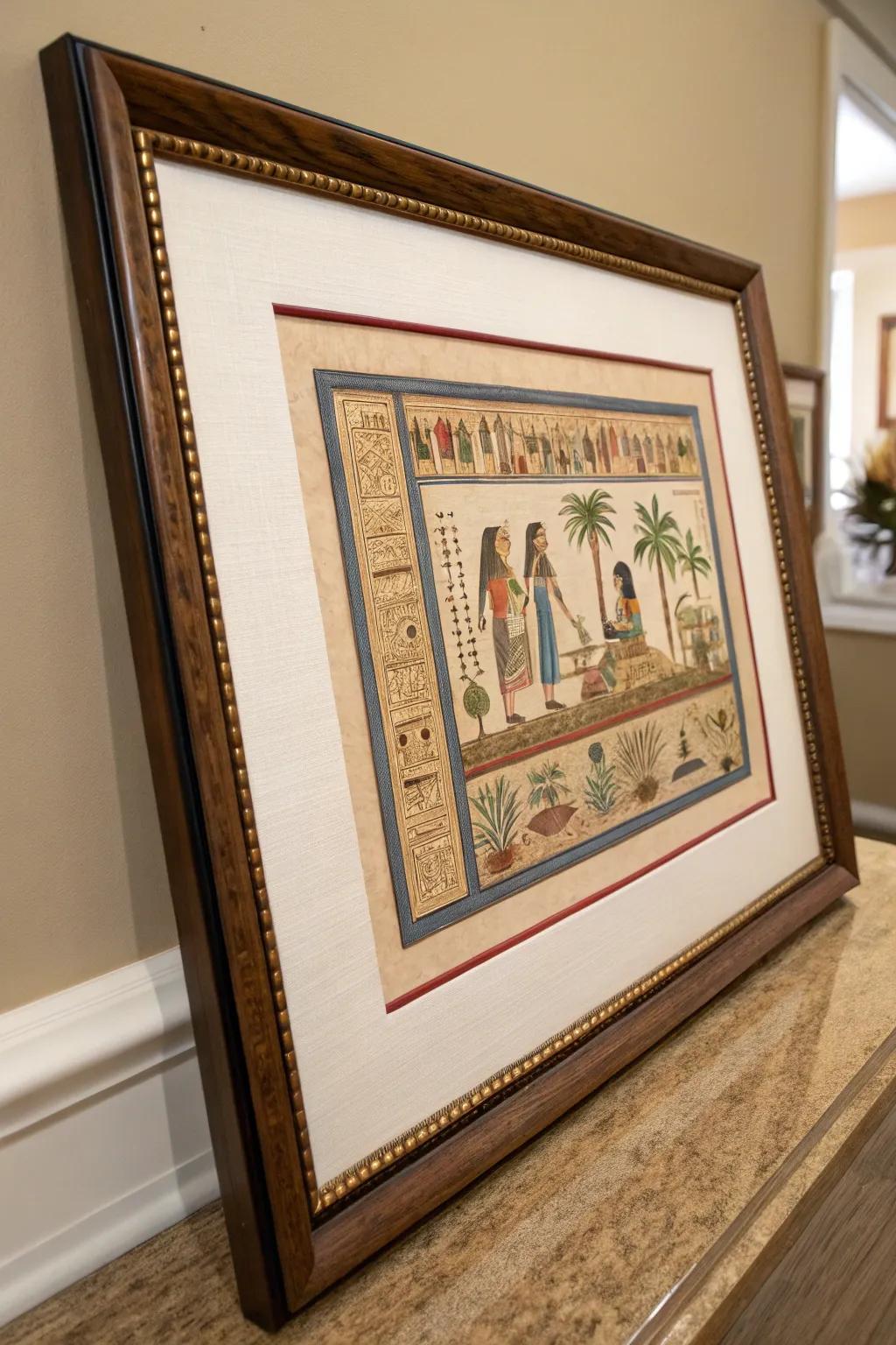 Double matting boosts the color and depth in papyrus art.