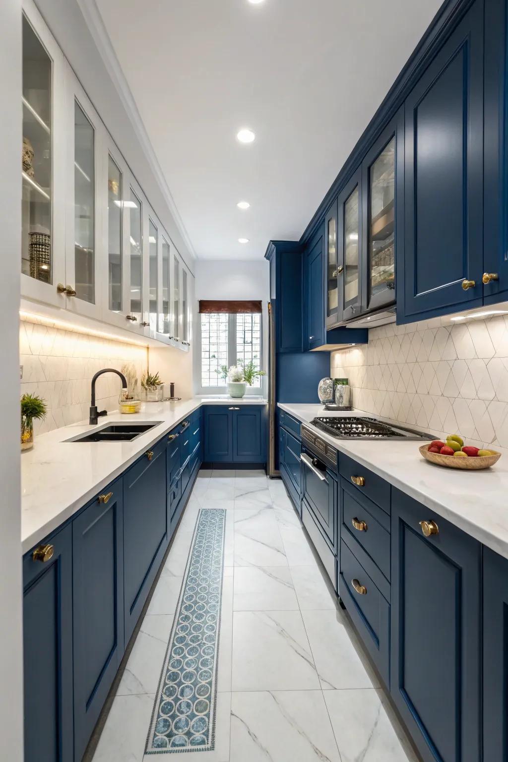 Striking colors imbue life and vibrancy in a parallel kitchen design.