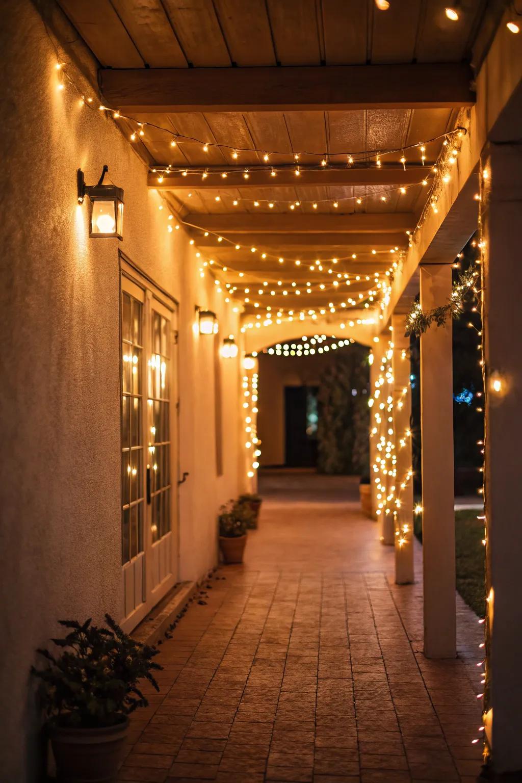 Gentle fairy lights engender an inviting and wondrous mood in your entryway.