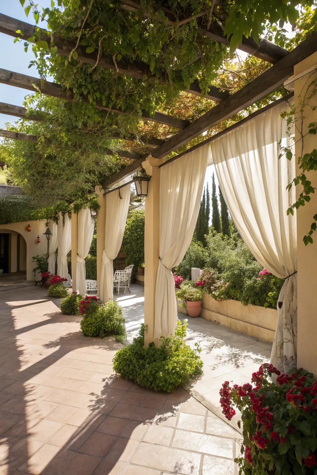 Pergola awnings merge structural beauty with sensible shading.