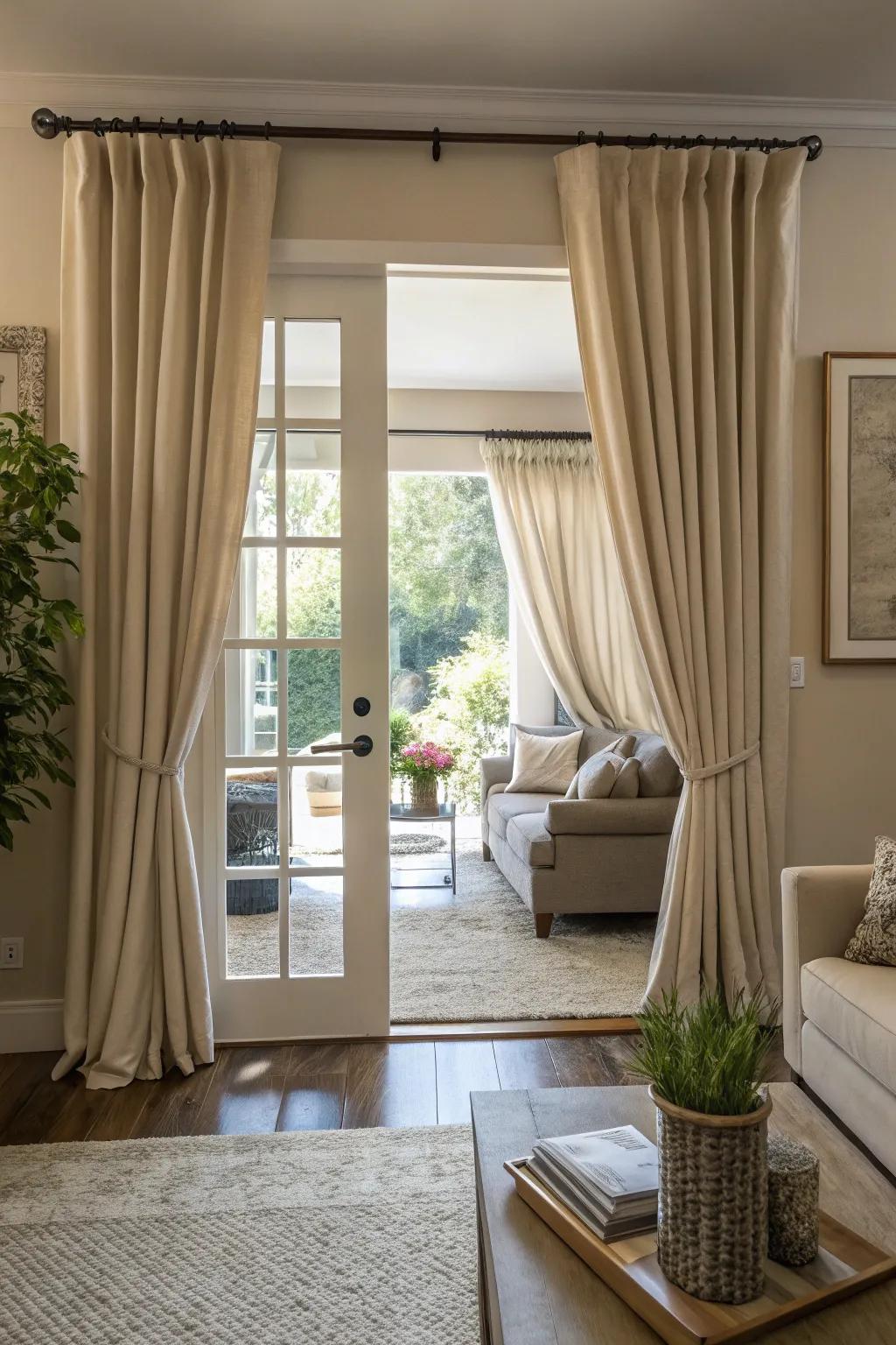 Neutral tones provide classic elegance for any patio door design.