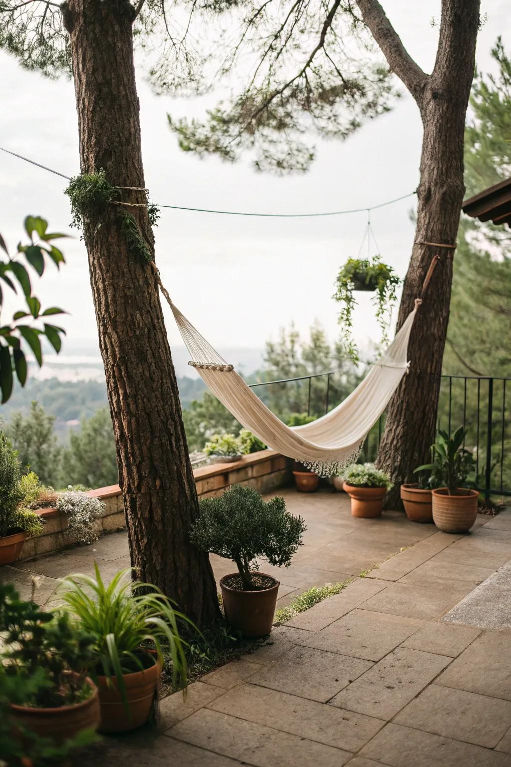 Create a serene escape with a cozy hammock.