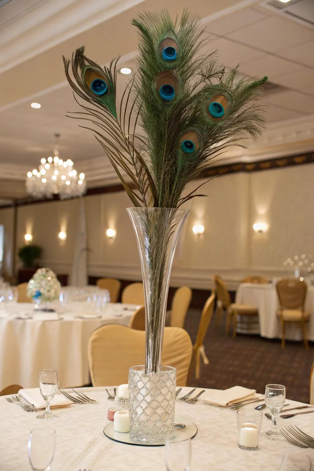 An imposing and dramatic centerpiece showcasing avian plumage.