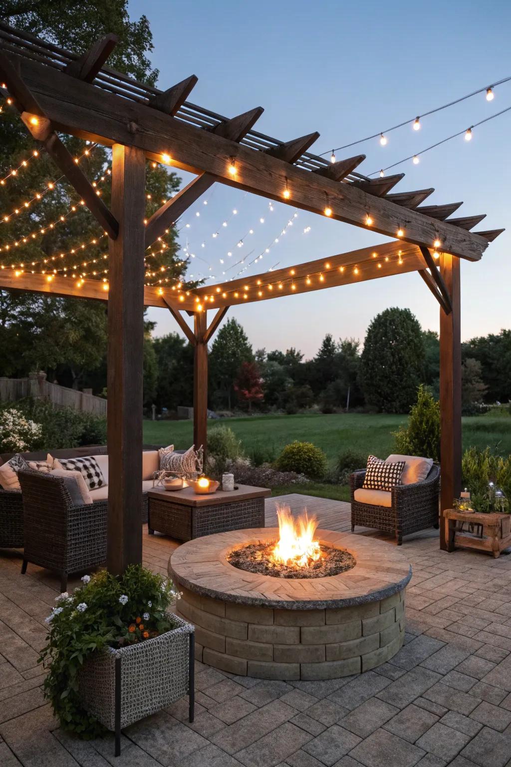 Create enchanting evenings with string lights over your fire pit.