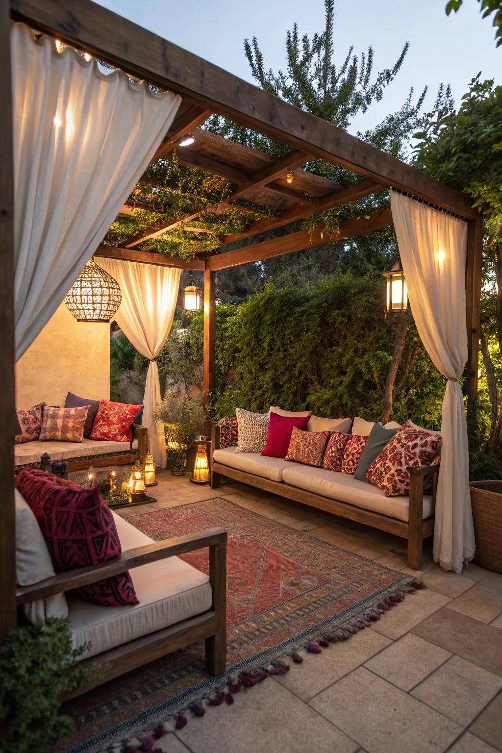 Transform your arbor into a cozy refuge with comfy seating.