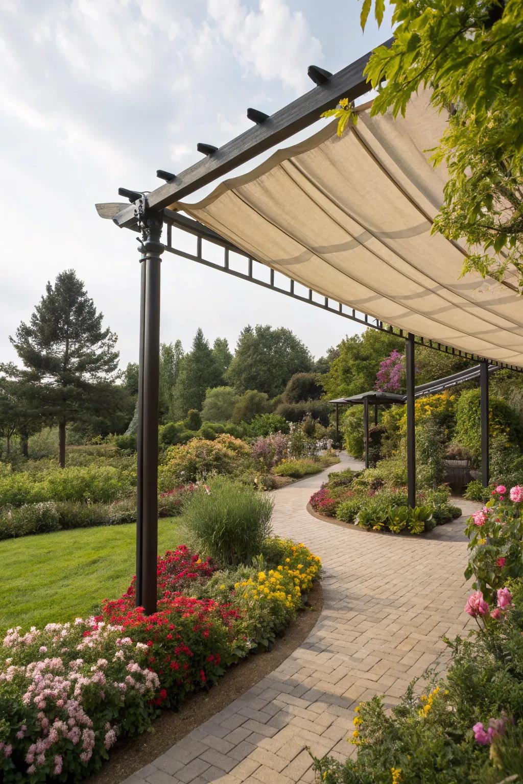 A rollable canopy easily adjusts to any weather.