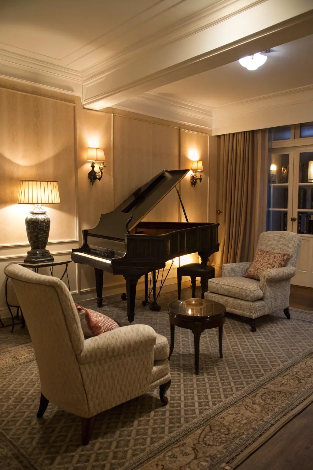 A welcoming corner encourages visitors to relish the melody in comfort.