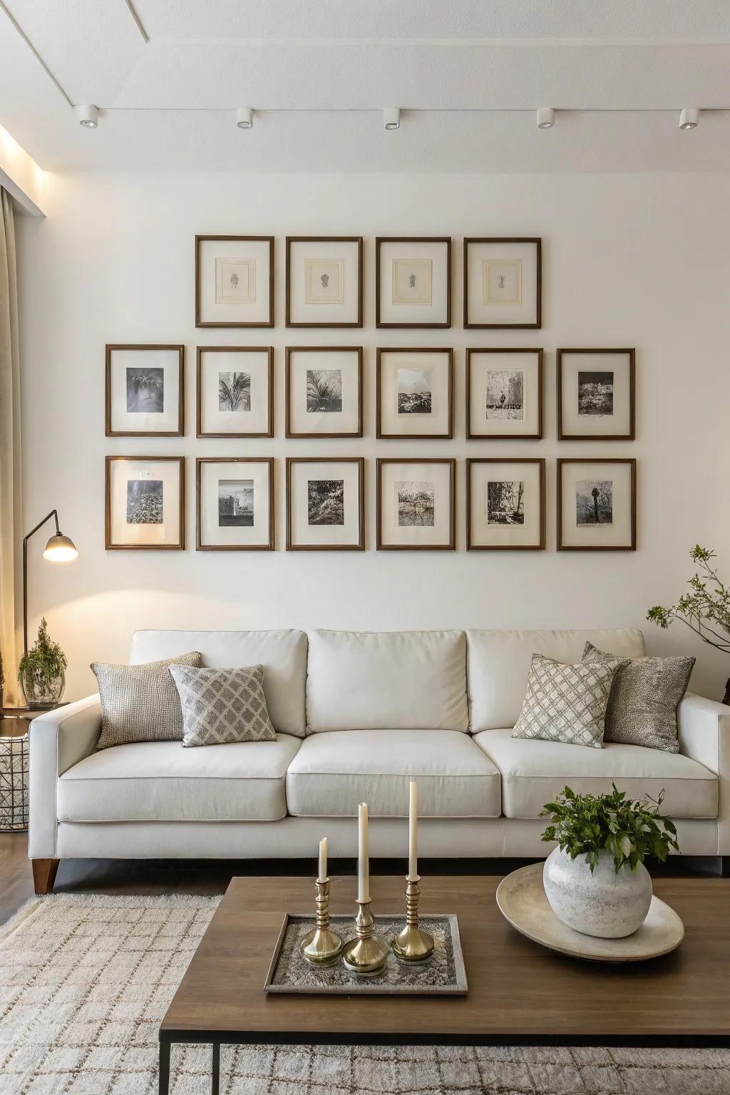 A symmetrical arrangement of frames evoking a sense of balance.