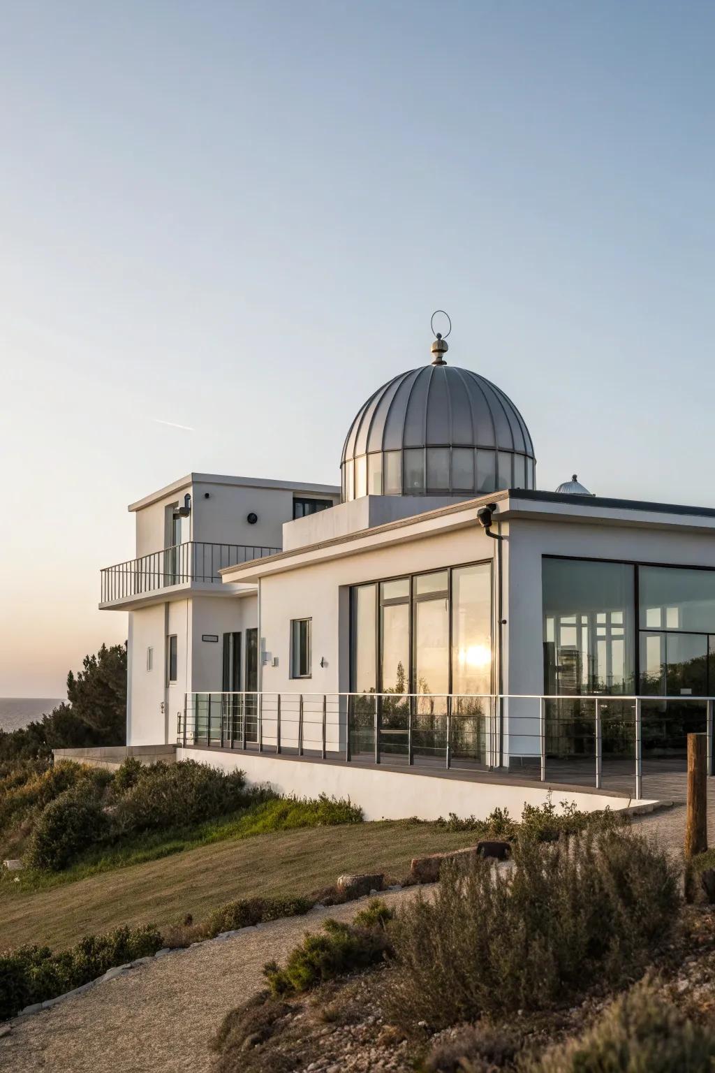 A contemporary home showcasing a streamlined, minimalist cupola.