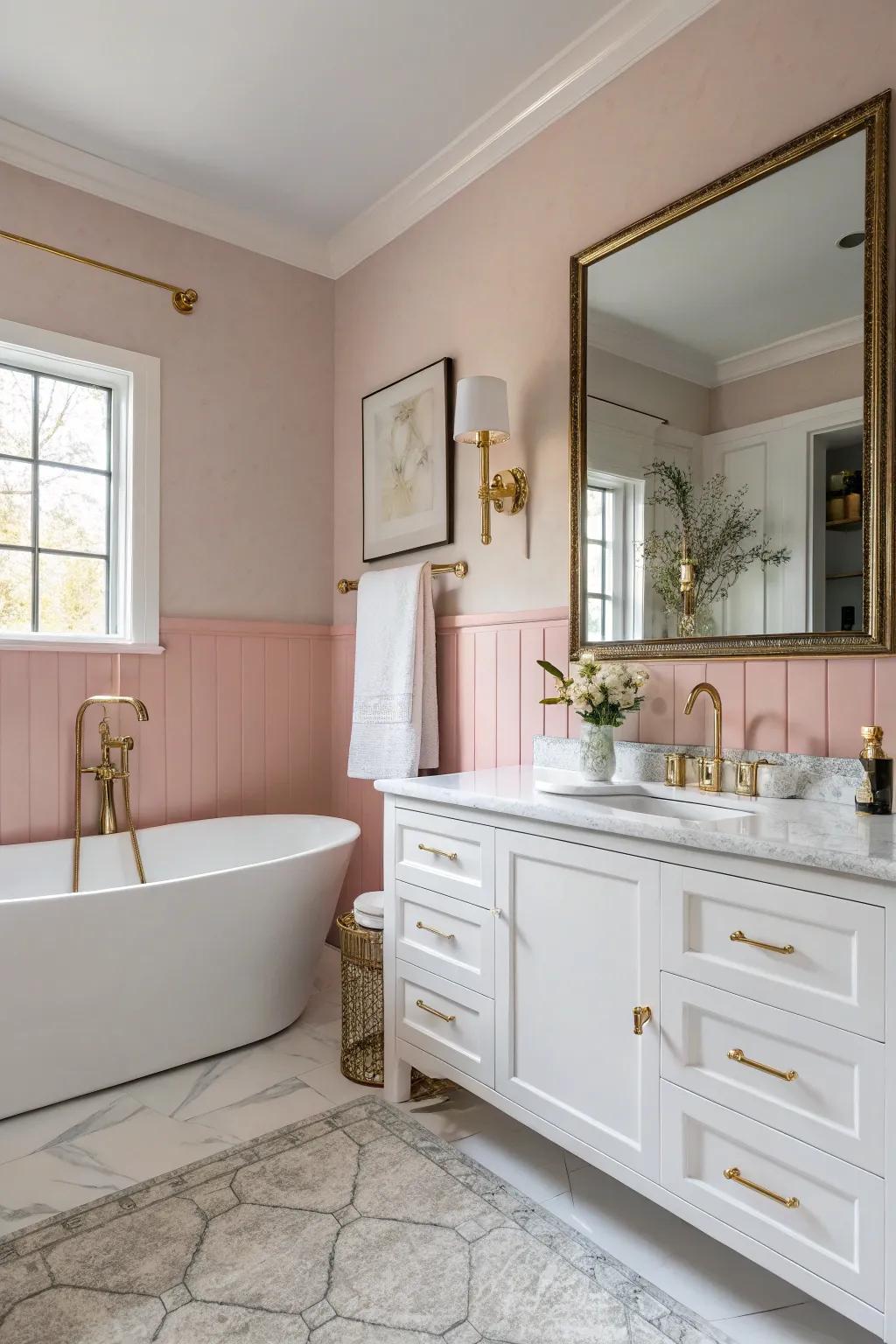 Pale rose walls produce a serene environment.
