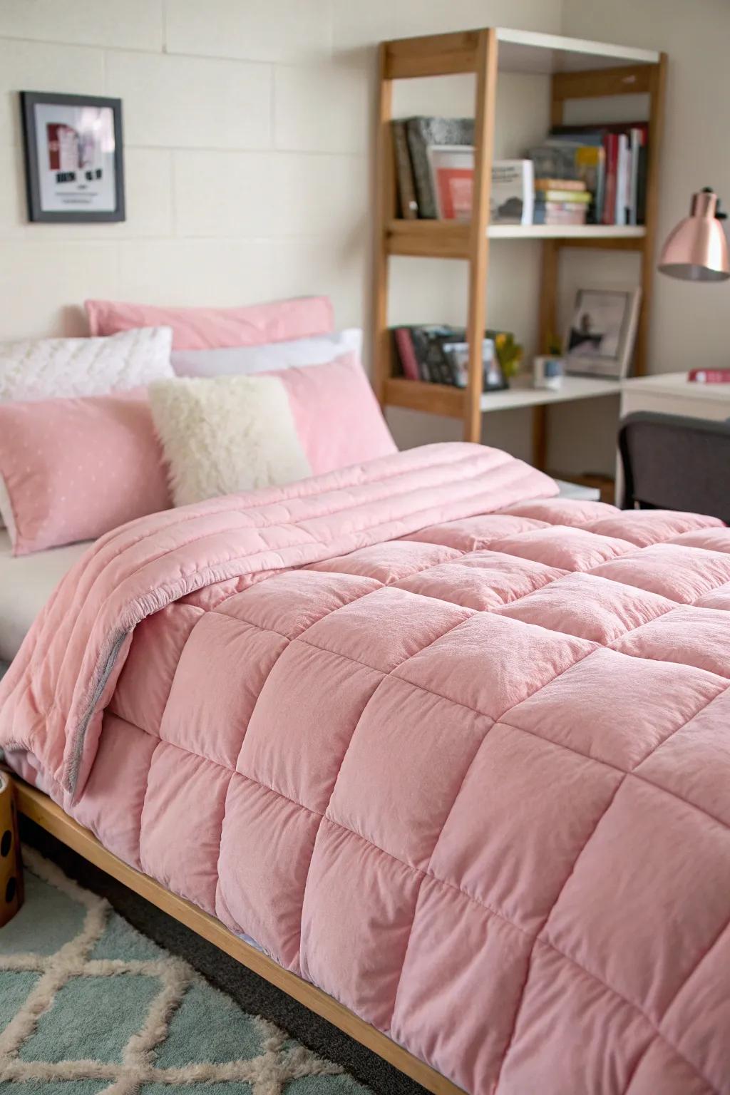 Deluxe bedding transforms your dorm bed into a snug retreat.