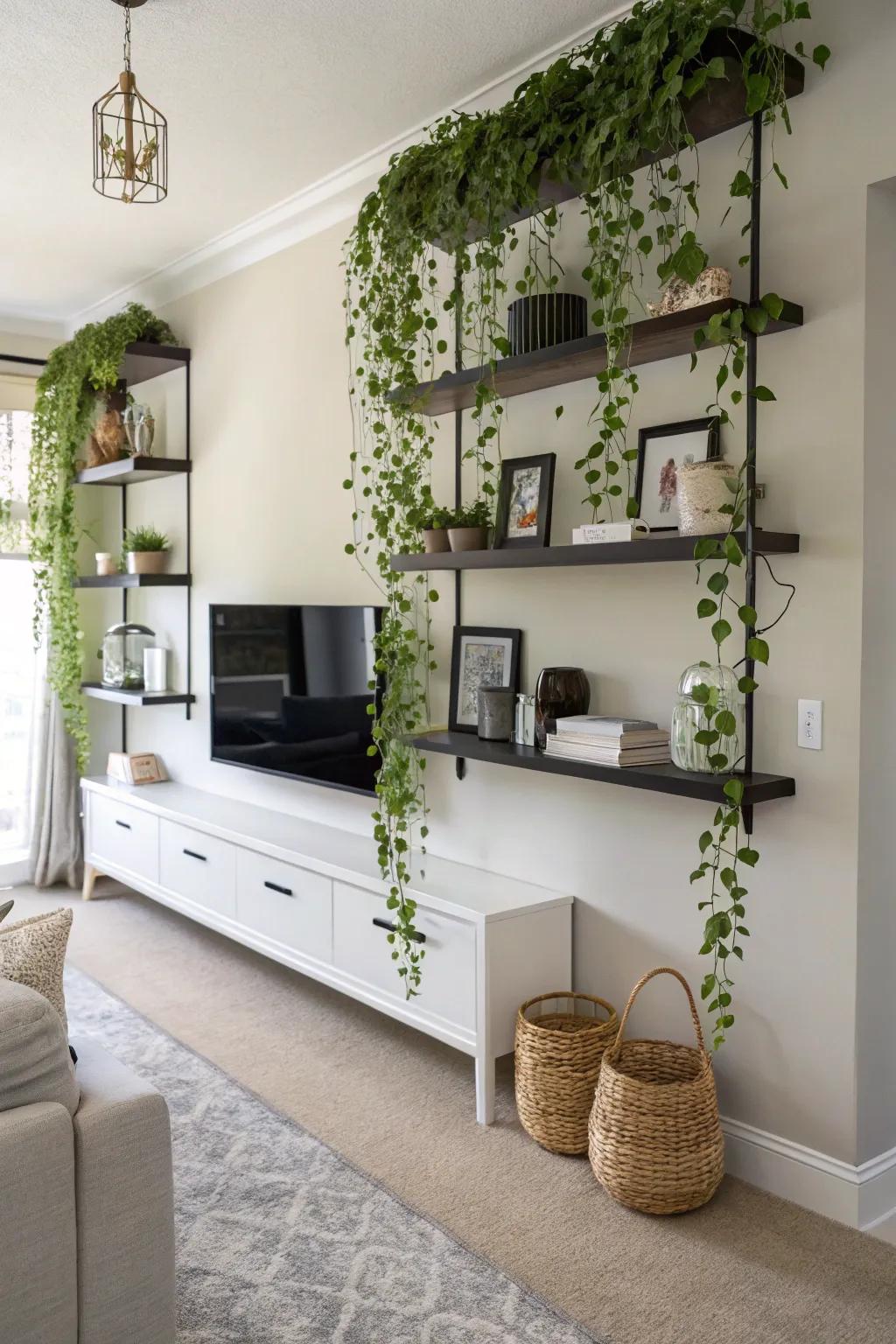 Bring a sleek vibe with floating plant shelves.