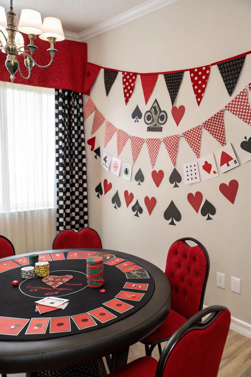 Transport the casino atmosphere to your home with imaginative poker-themed decor.