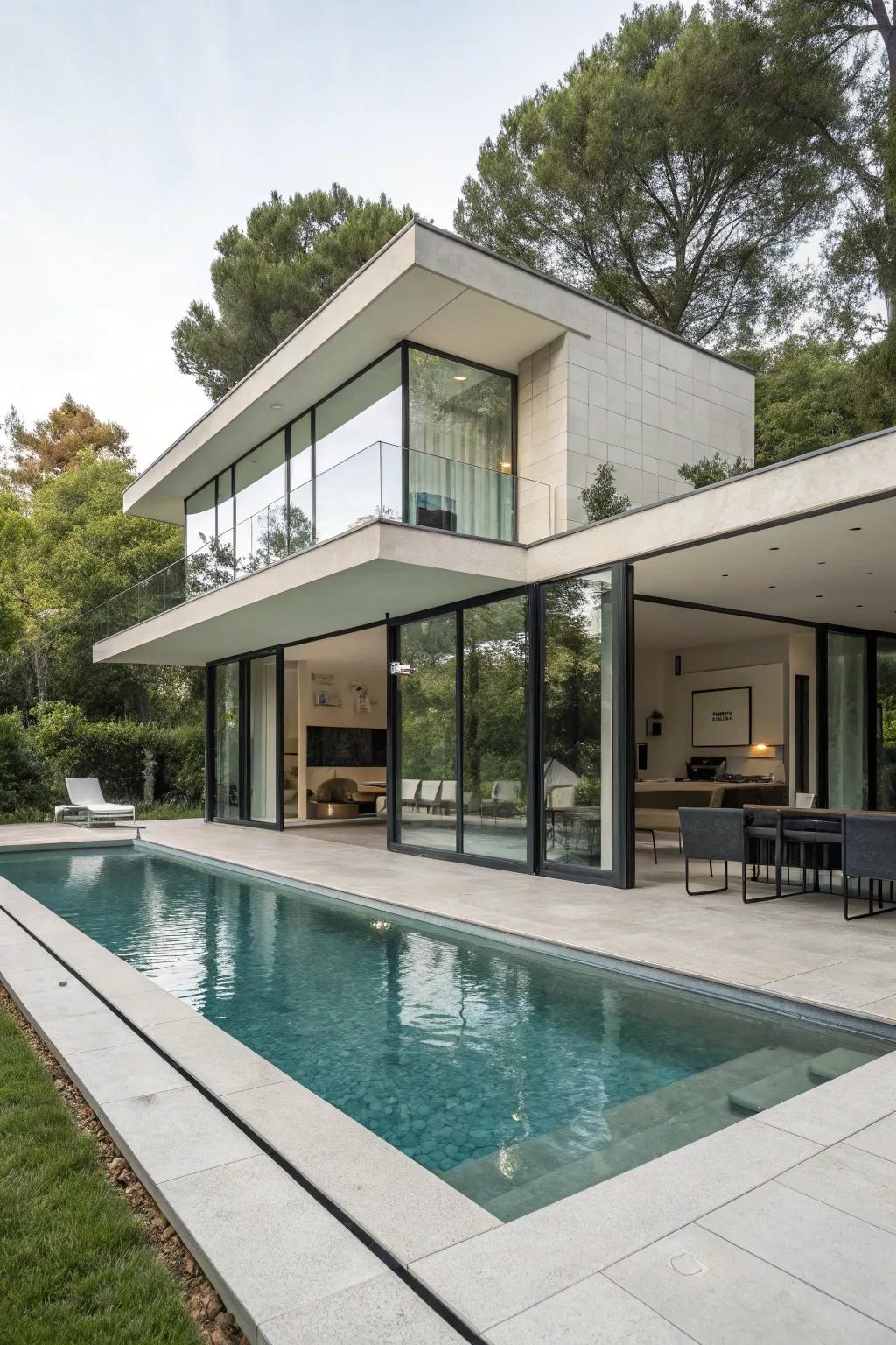 A modern pool house showcasing sleek and upscale aesthetics.