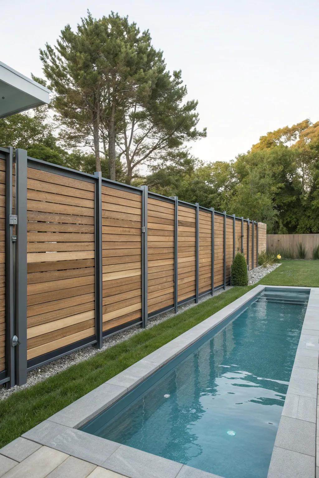 A modern privacy fence offering seclusion and style.