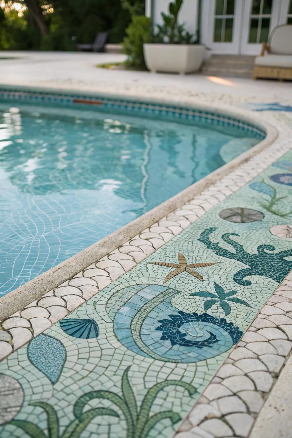 Patterned tiles add a dash of charm with their elaborate, ocean-inspired designs.