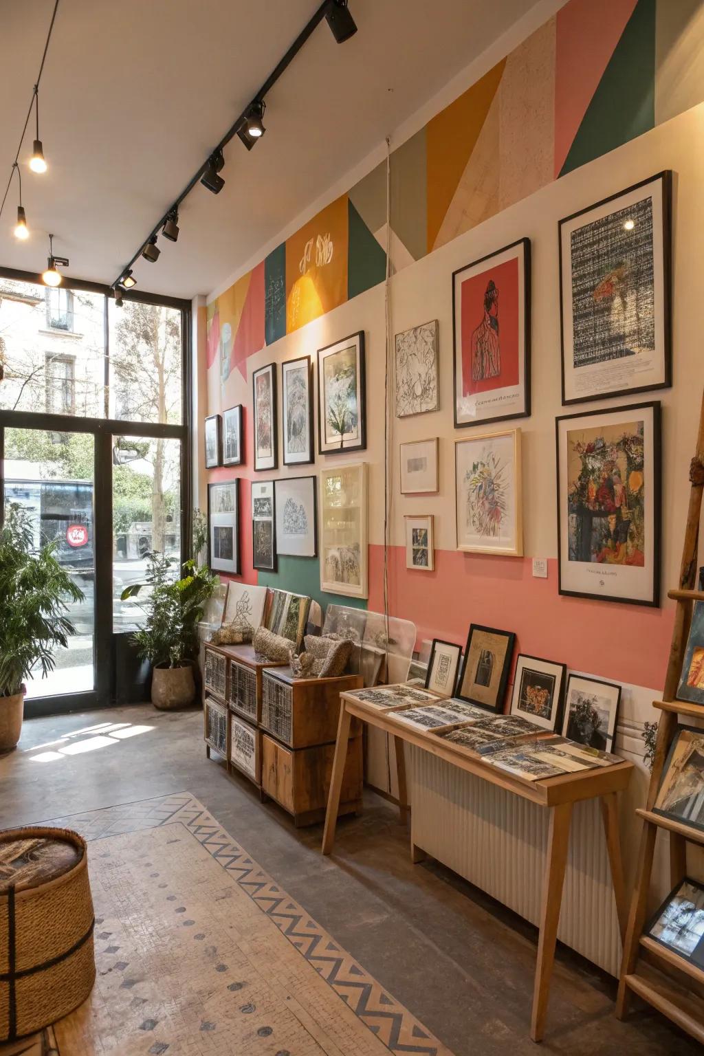 Framed art brings beauty and character to a pop-up shop.