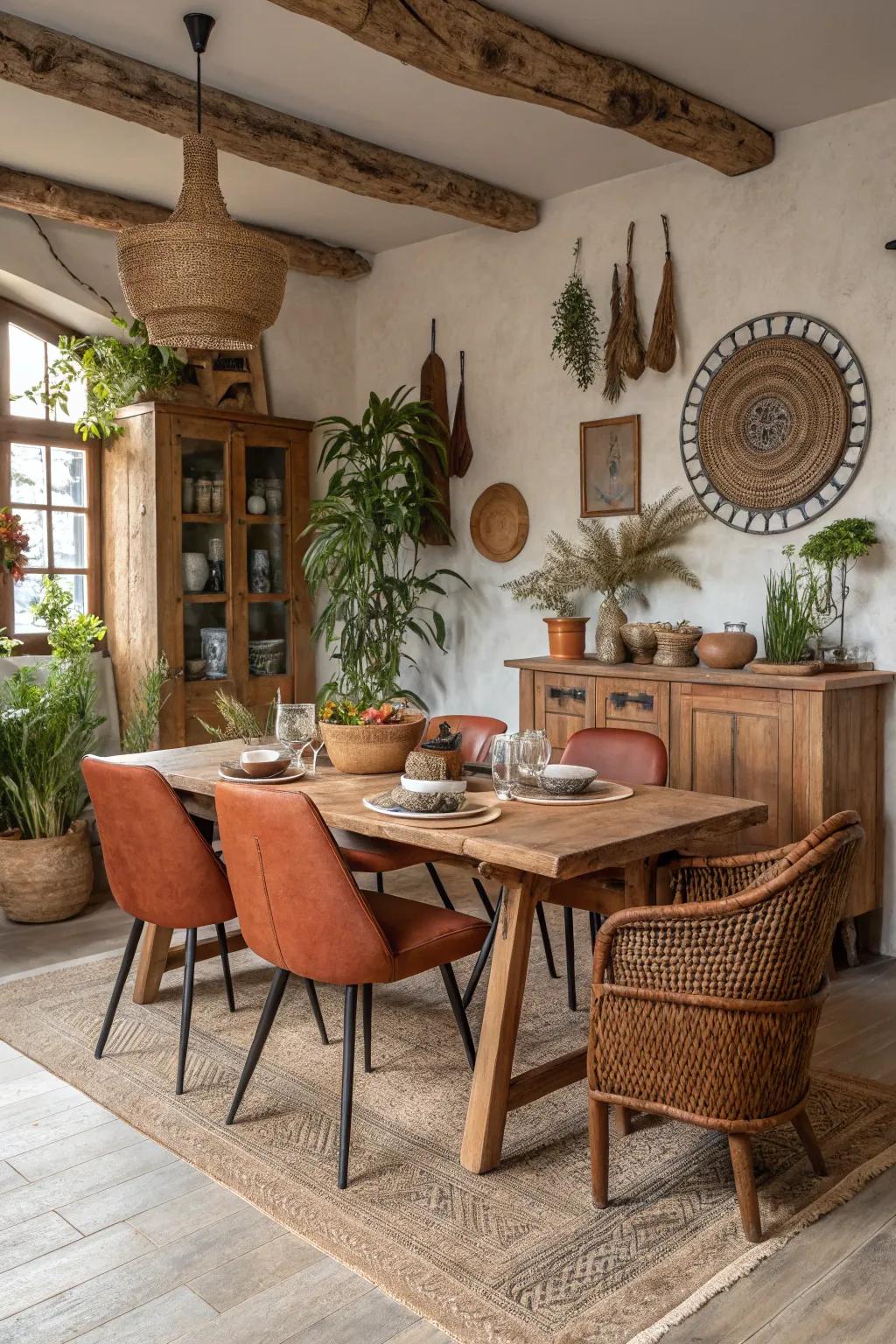 Earthy shades provide a warm and inviting dining space.