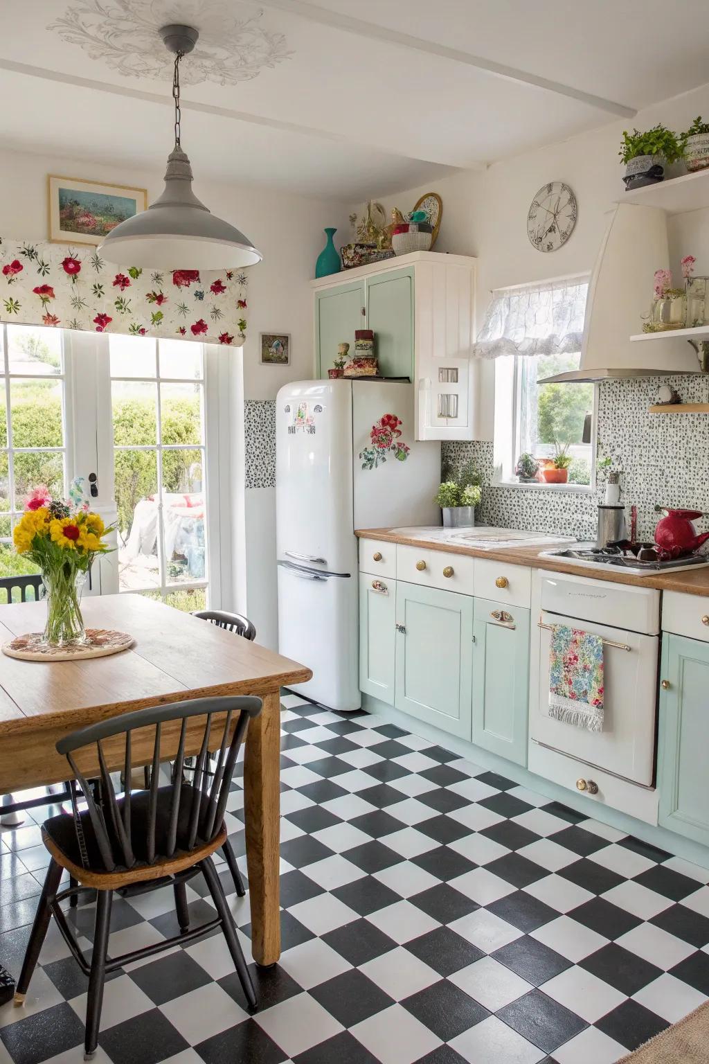 Checkerboard patterns are classic, injecting a touch of playful sophistication into your kitchen's design.