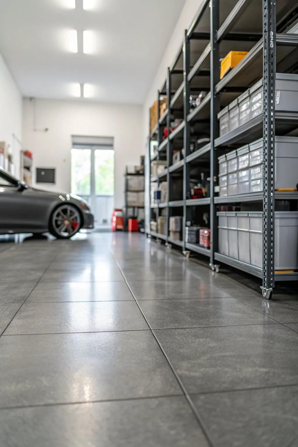 Create a production-oriented elegant look using flat grey ceramic stones.