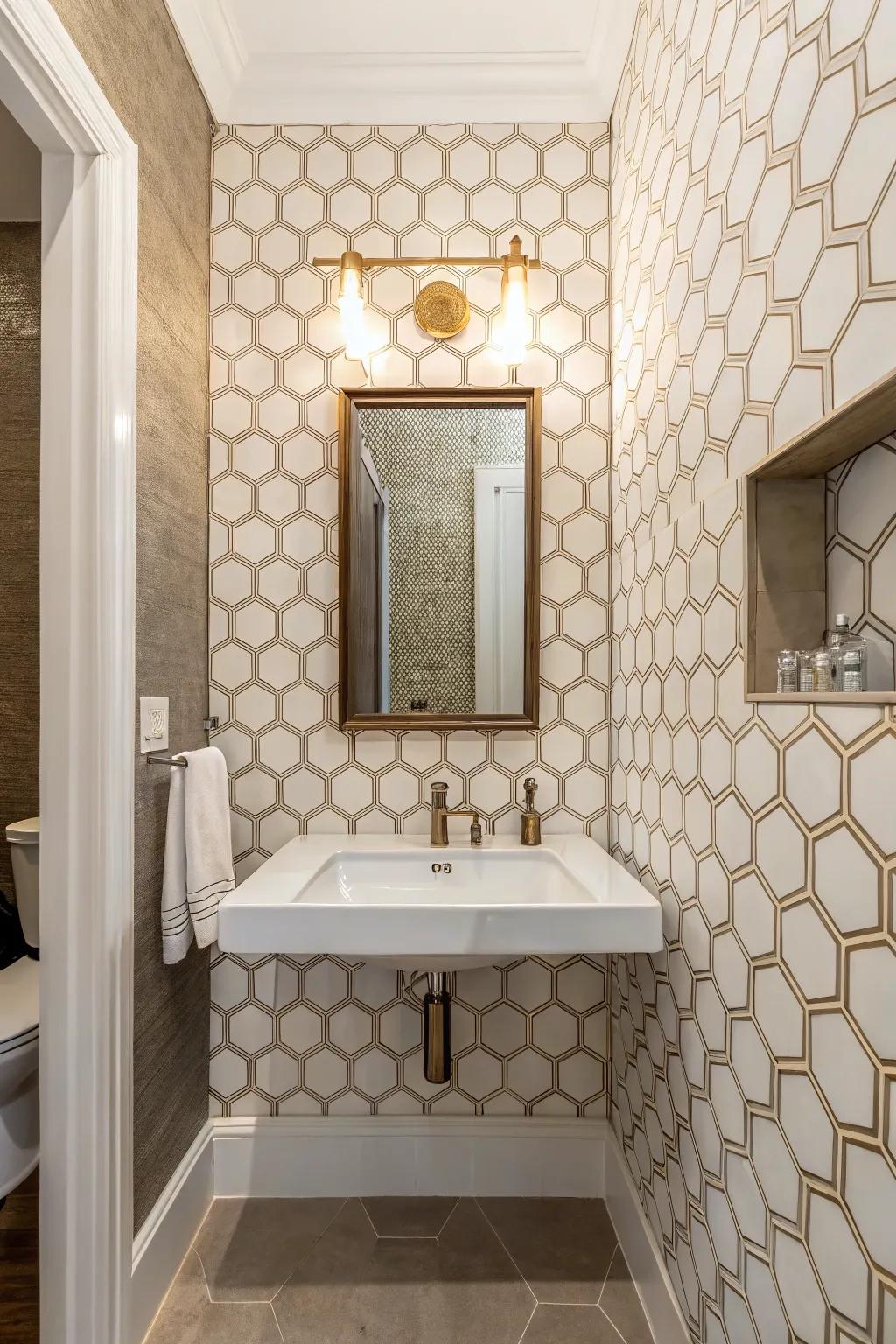 Geometric tiles contribute a sleek, modern vibe.