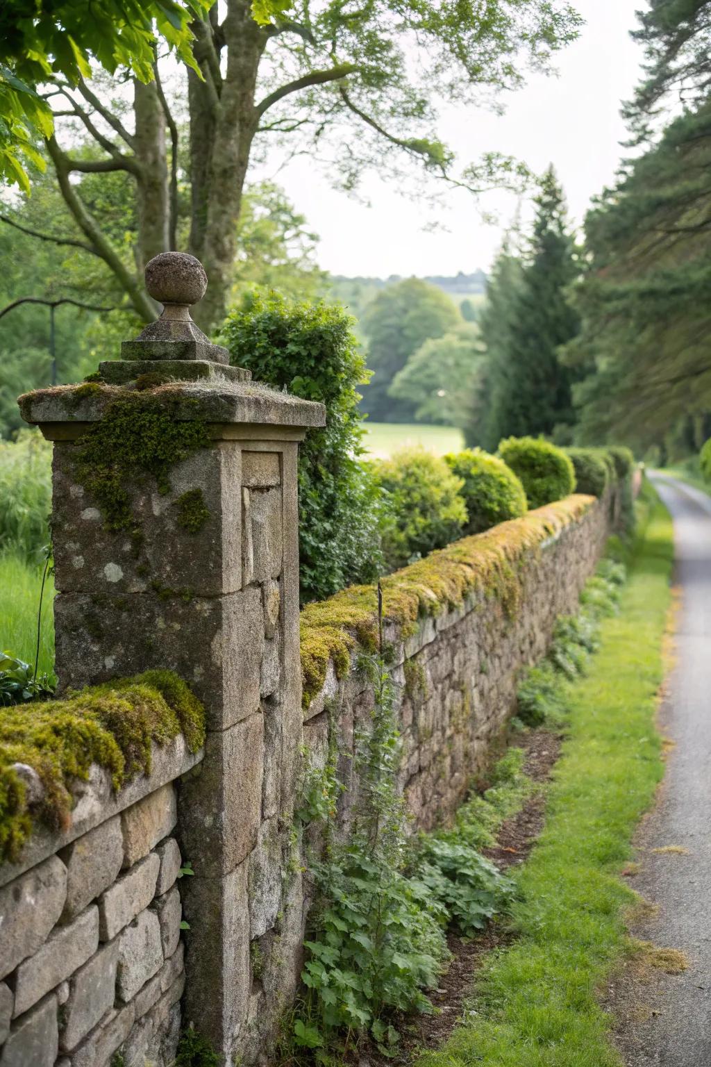 A steadfast rock barrier providing a traditional aspect to the property border.