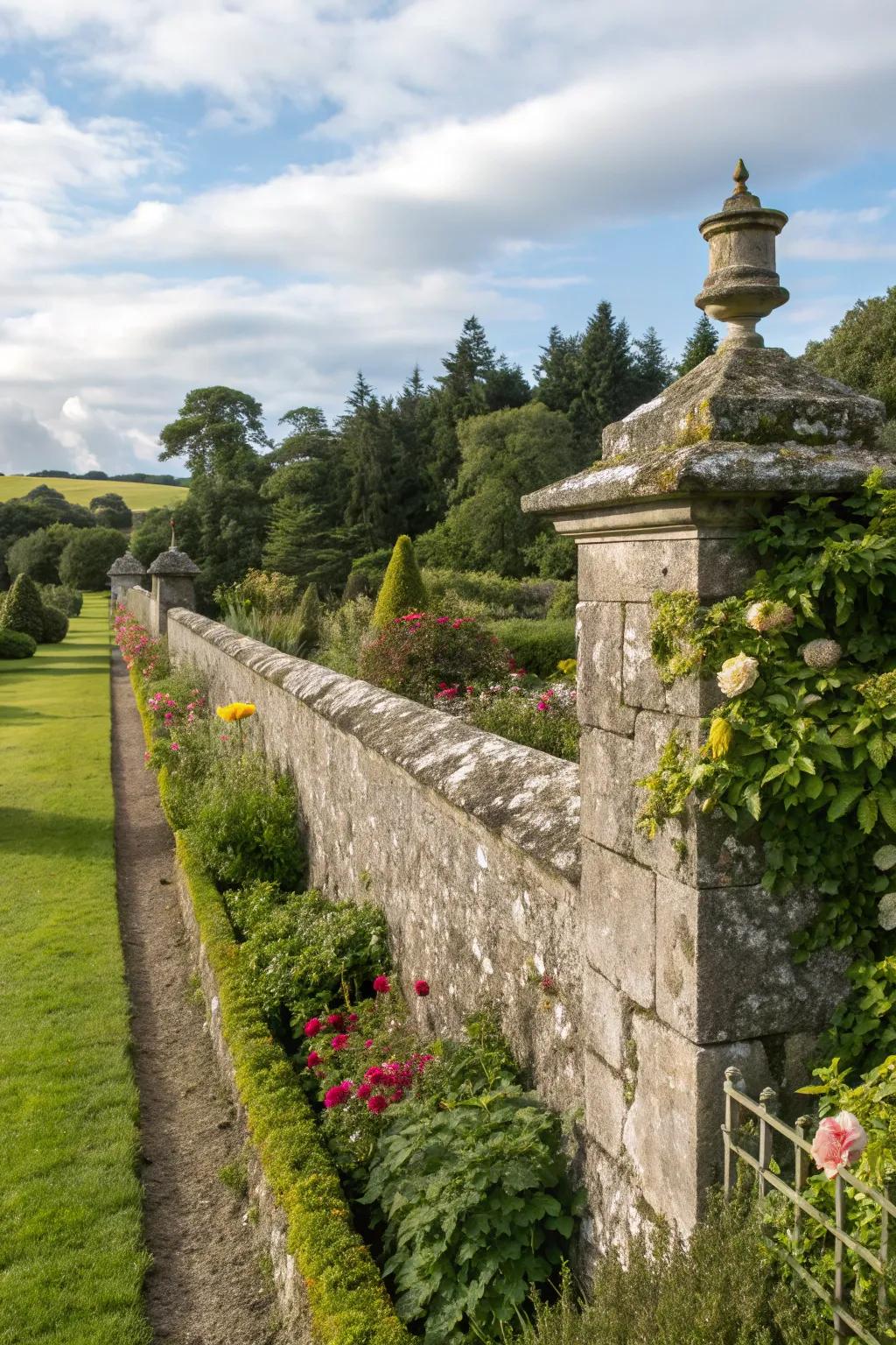A countryside rock wall marking land boundaries.