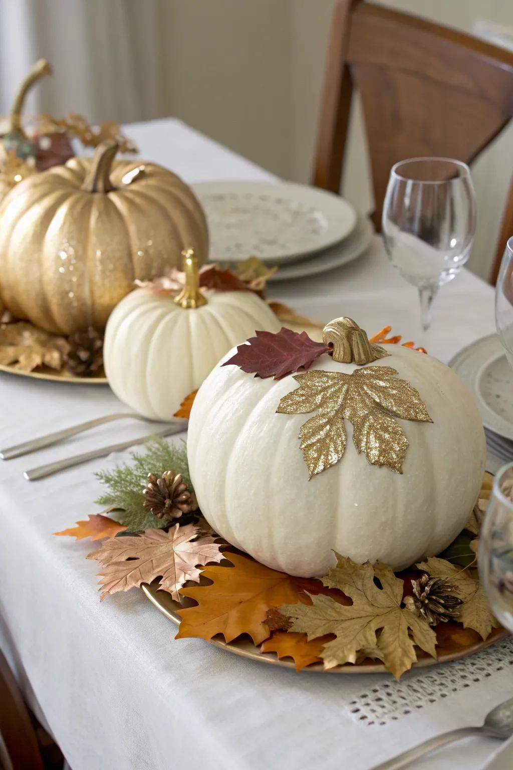 Gilded pumpkins give a fancy glow to your fall furnishings.