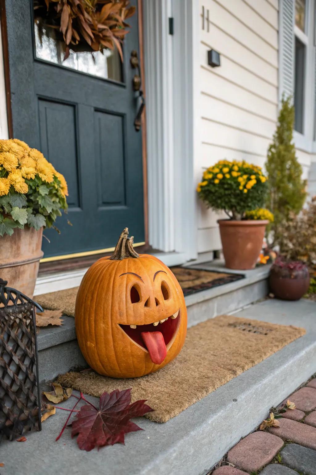 A humorous pumpkin design that introduces levity to your Halloween decorations.
