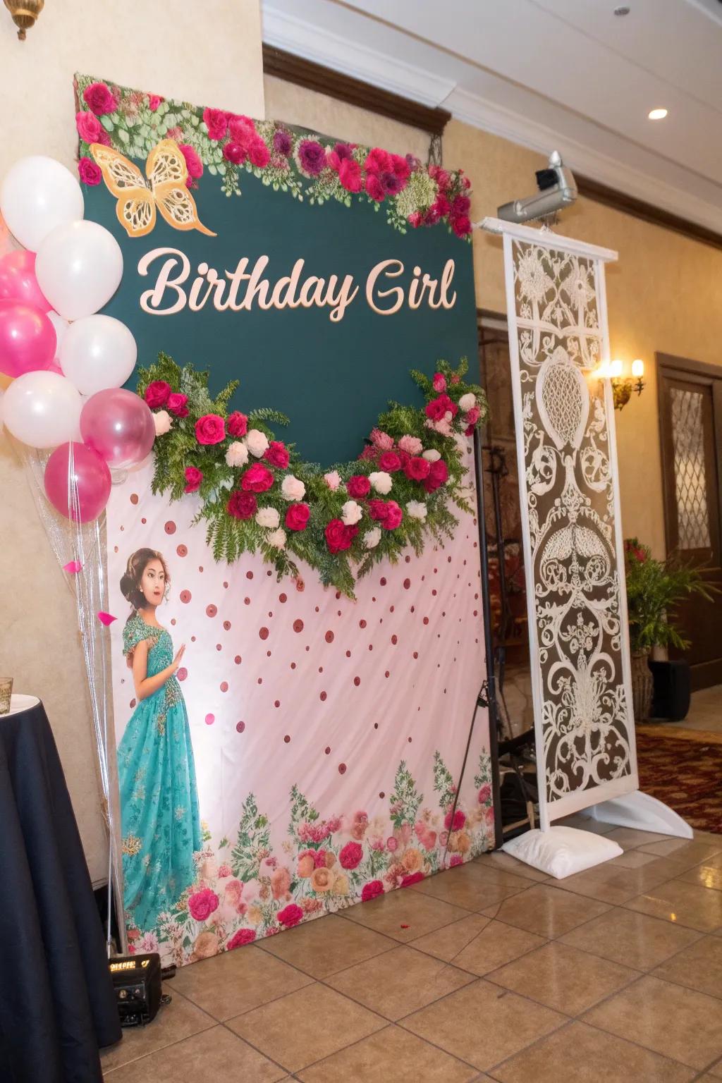 Personalized touches give a special uniqueness to your quinceañera backdrop.