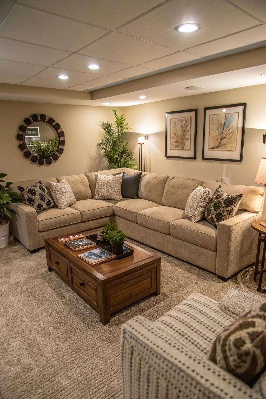 Sectional couches fully utilize corner areas.