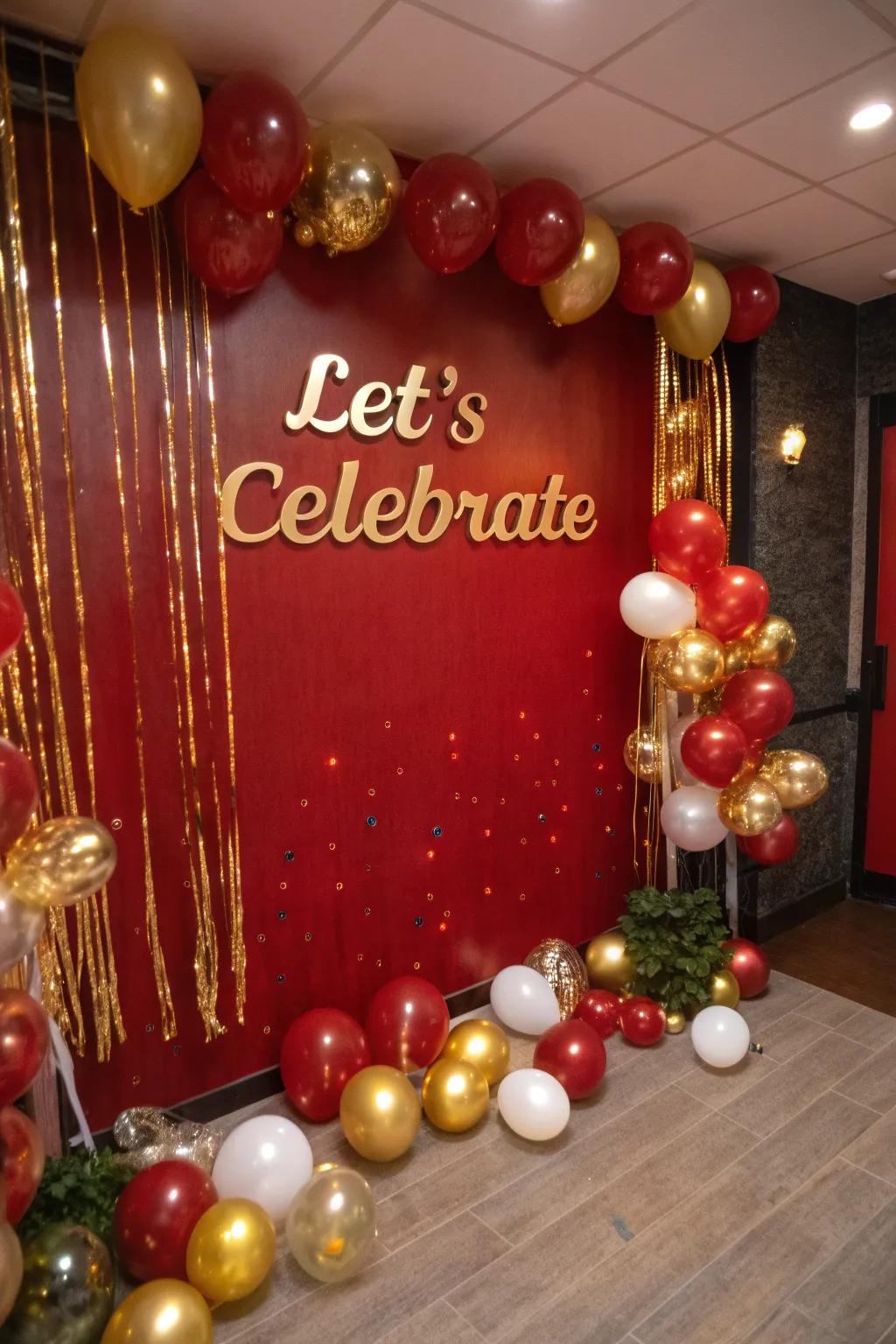 A themed backdrop with gilded script gives an air of refinement to the gathering.