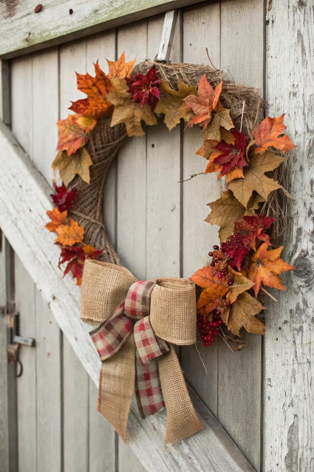 Embody the spirit of autumn with this naturally styled wreath.