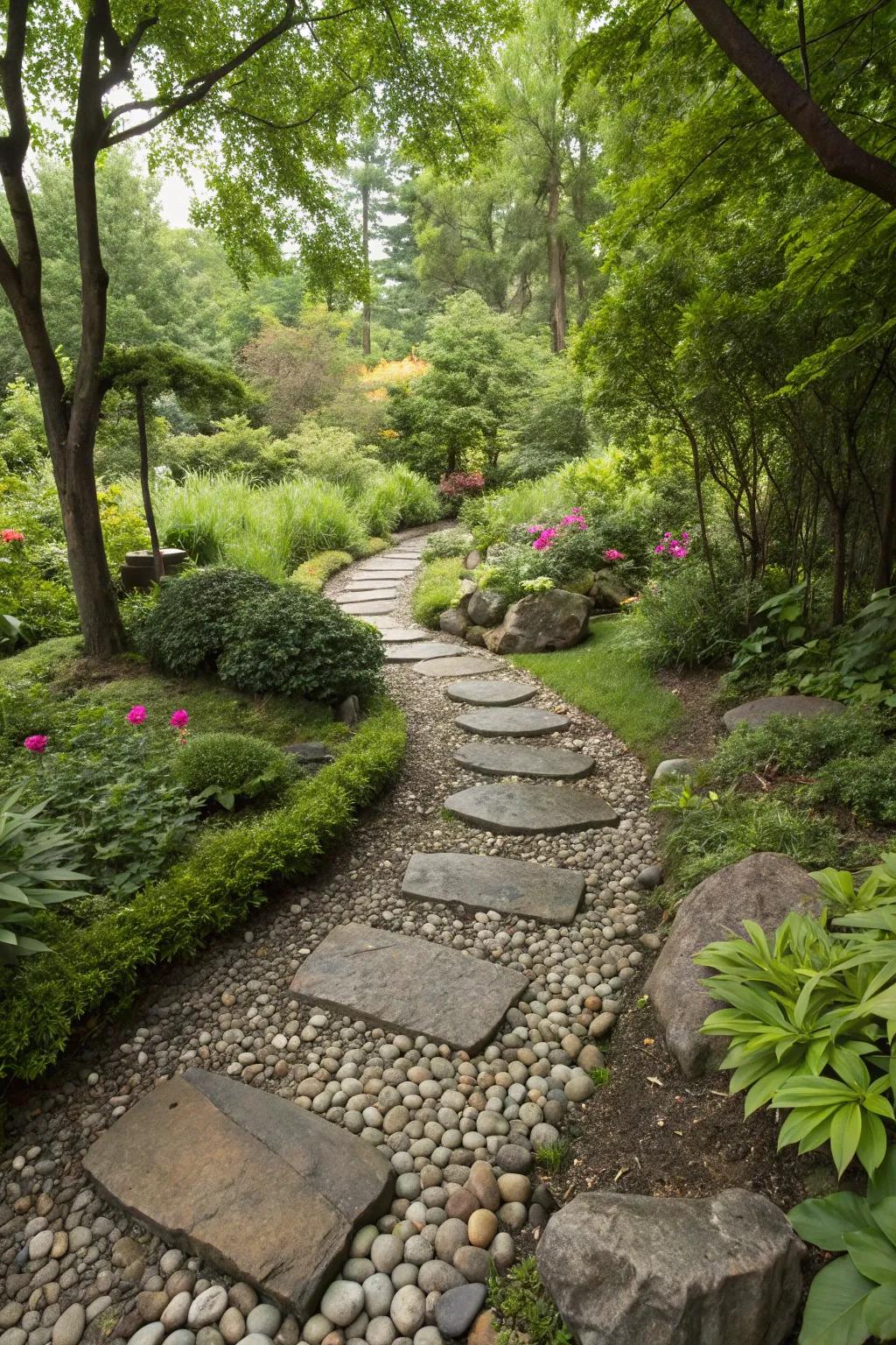 Invite exploration with a stunning smooth pebble pathway.