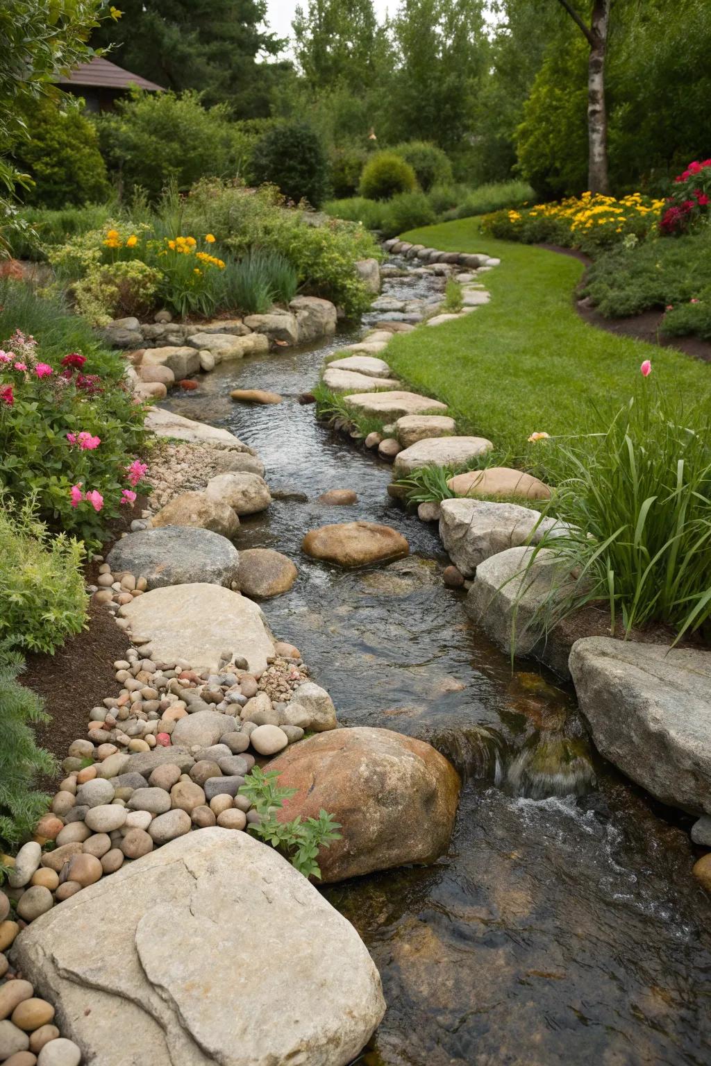 River rocks laid out to resemble a serene creek.